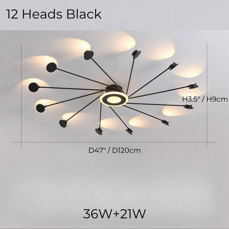 Modern Black Flush Mount LED Chandelier for Living Room