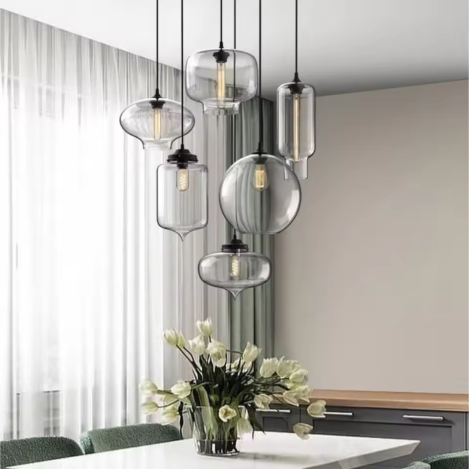 Nordic Simple Clear Glass Pendant Lights, Black