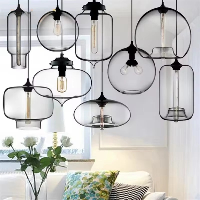 Nordic Simple Clear Glass Pendant Lights, Black