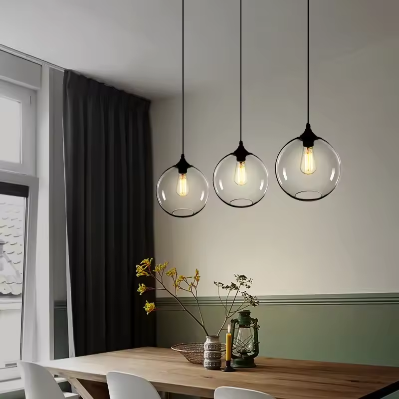 Nordic Simple Clear Glass Pendant Lights, Black