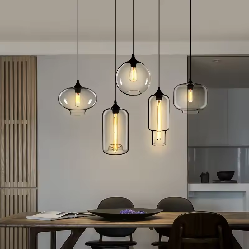 Nordic Simple Clear Glass Pendant Lights, Black