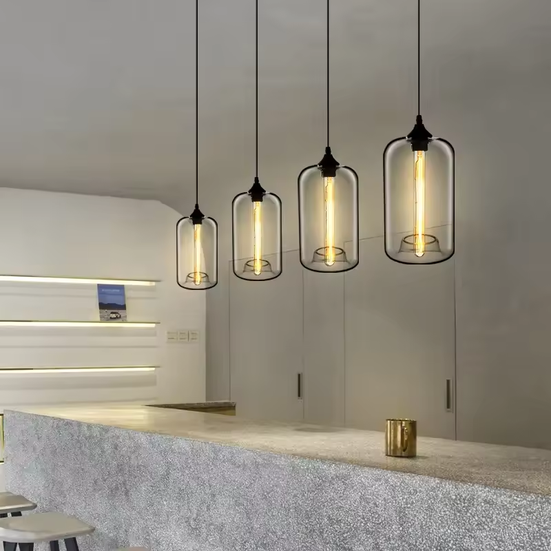 Nordic Simple Clear Glass Pendant Lights, Black