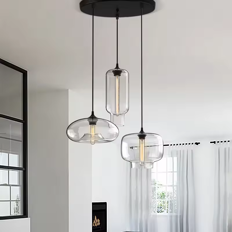 Nordic Simple Clear Glass Pendant Lights, Black