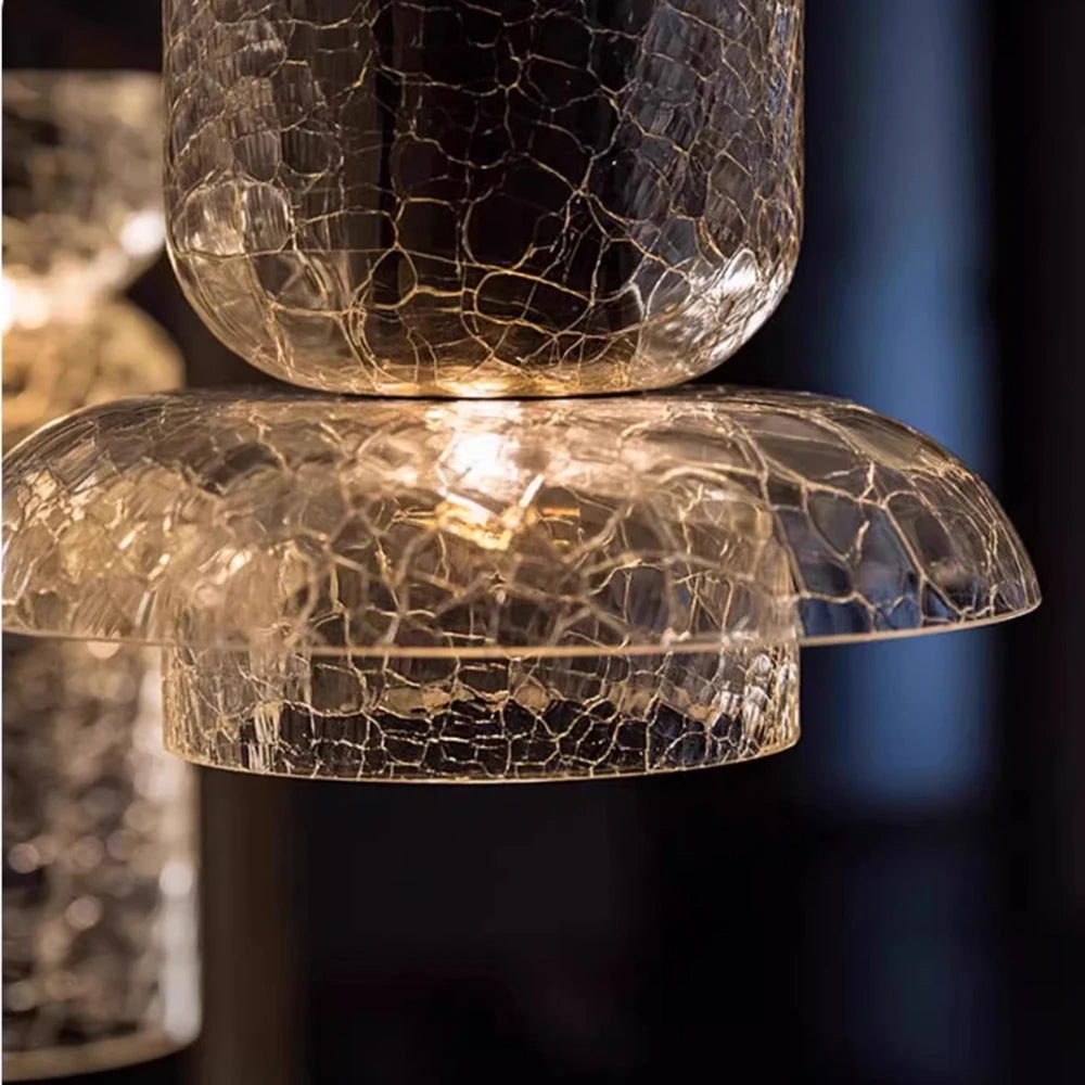 Antique Bronze Brushed Swag Pendant Lights Crackle Glass