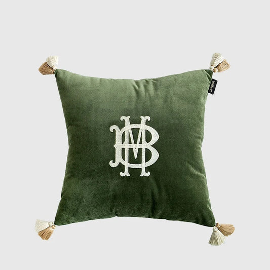 Letters Chenille Embroidery Throw Pillow Case with Tassel