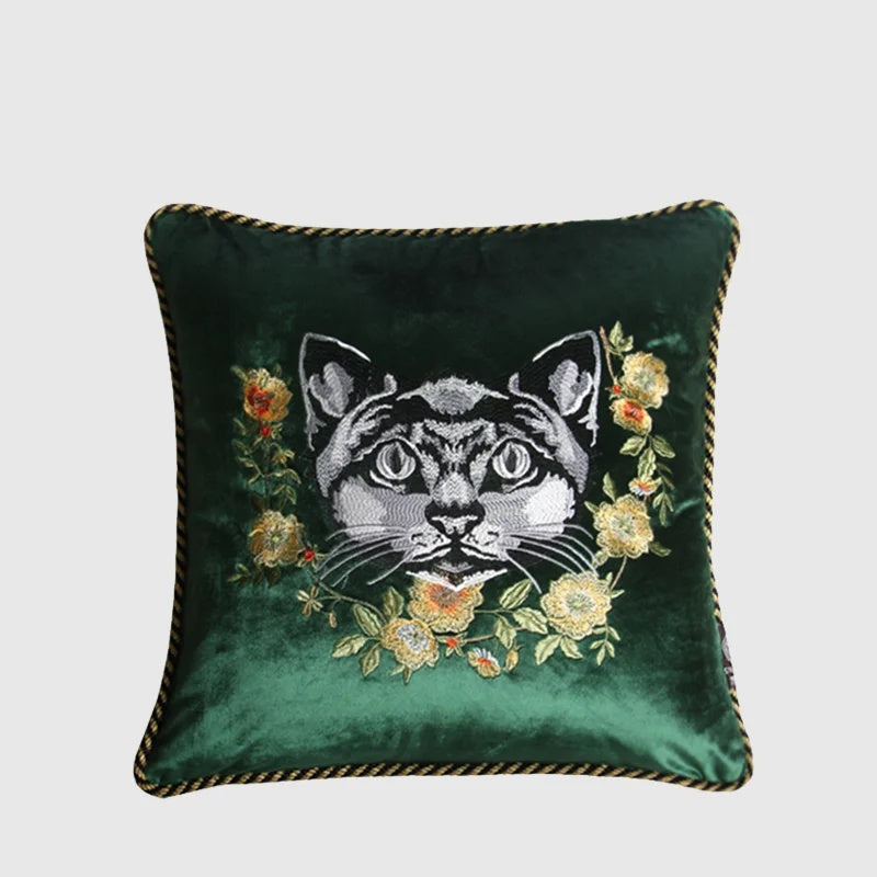 Pink Cat Embroidery Ruffled Throw Pillow Case