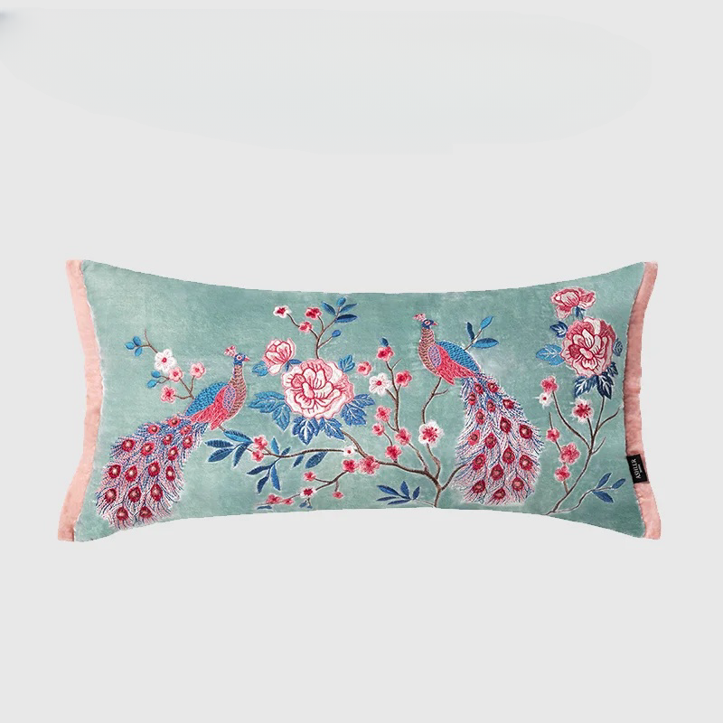 Embroidery Peacock Pillow Case