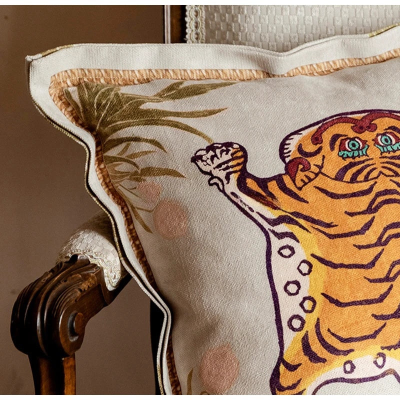 Mystical Monkey and Tibetan Tiger Throw Pillow Case