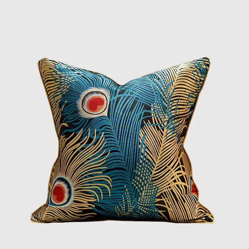 Peacock Feather Embroidery Throw Pillow Case