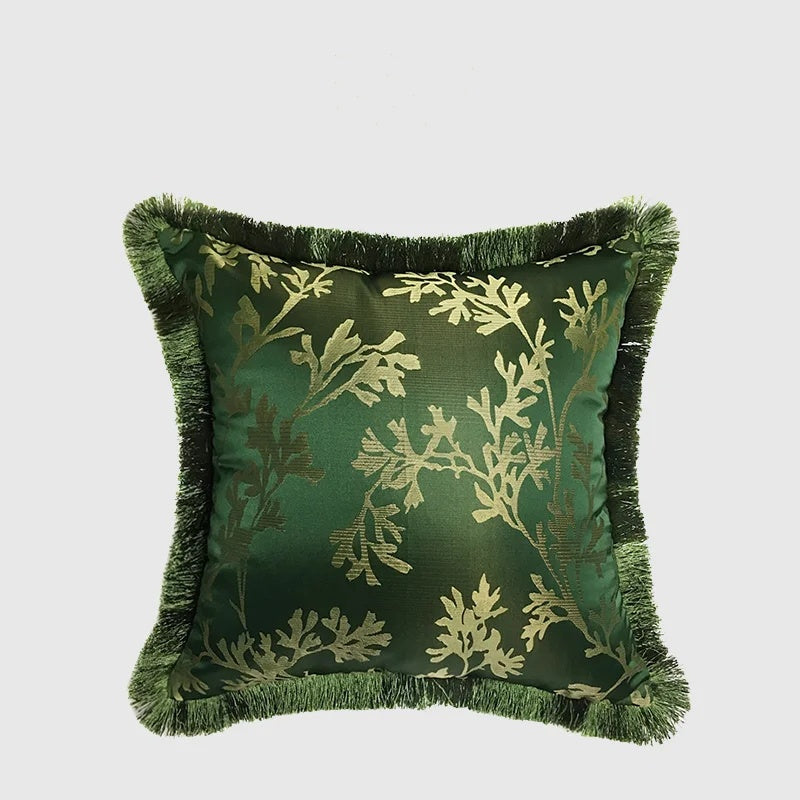 Oriental Art Bamboo Leaves Jacquaard Throw Pillow Case