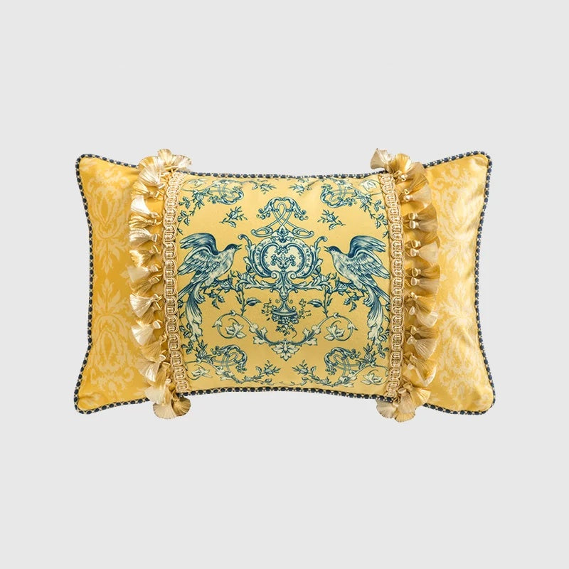 Bird and Floral Ruffled Throw Pillow Case