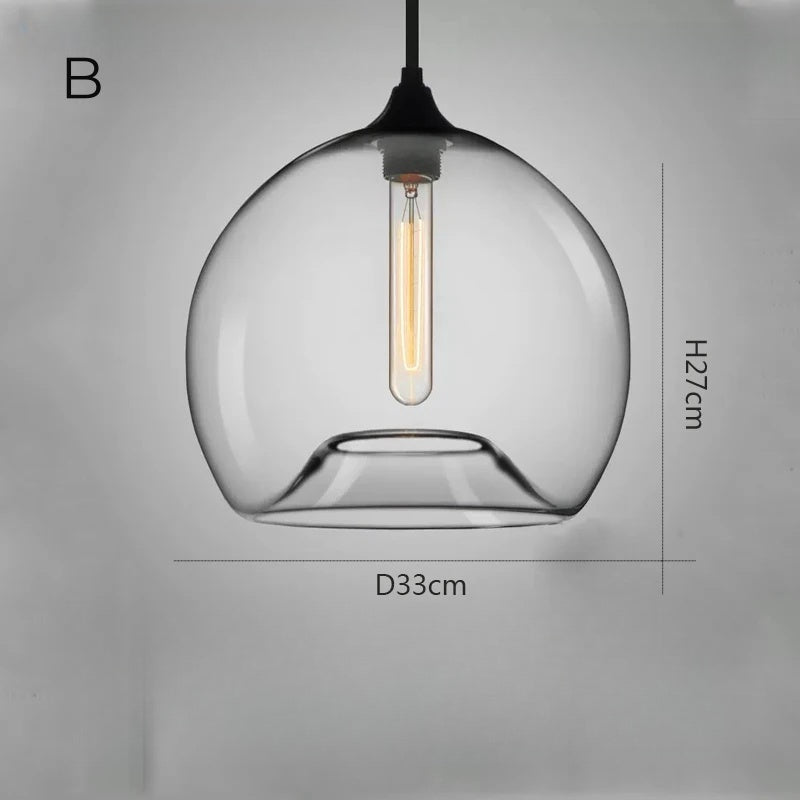 Nordische, schlichte Pendelleuchte aus klarem Glas, Schwarz