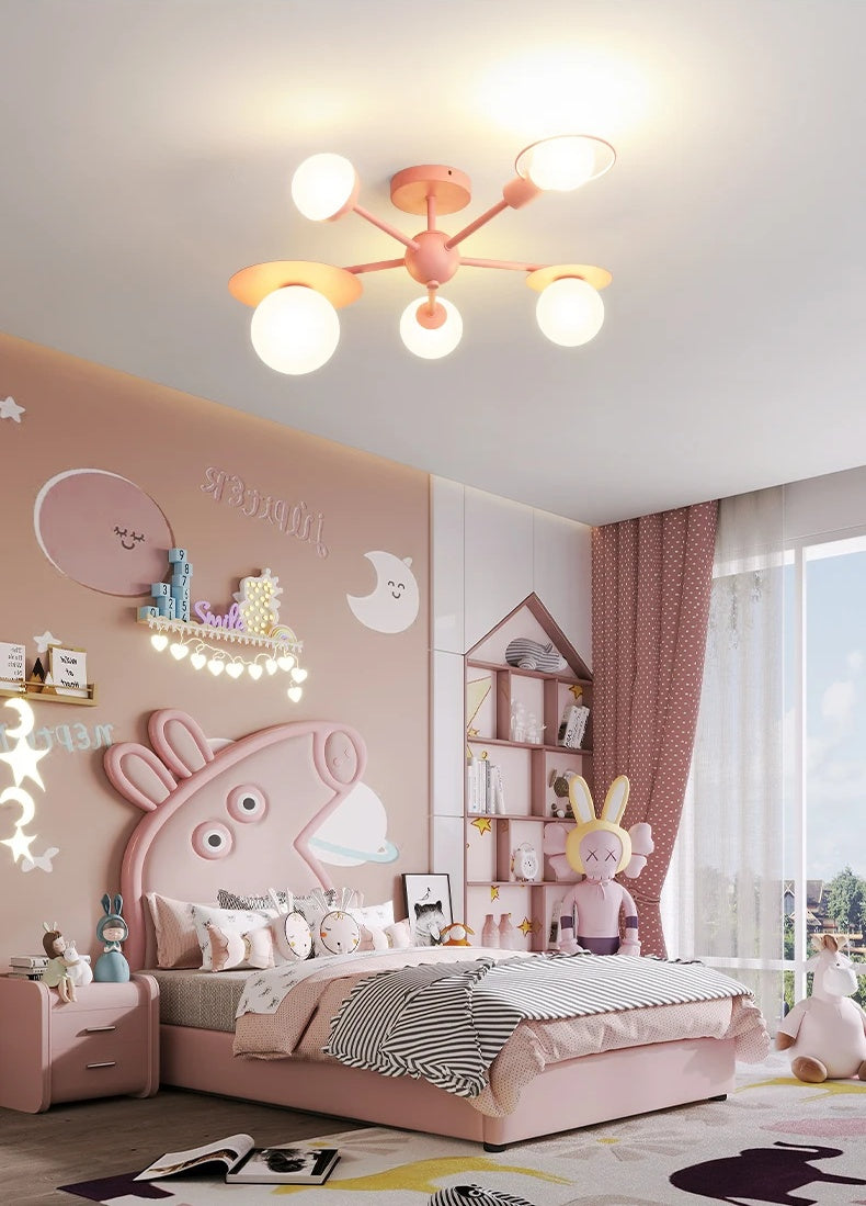 Modern Bedroom Milk Glass Ball Semi Flush Chandelier for Kids