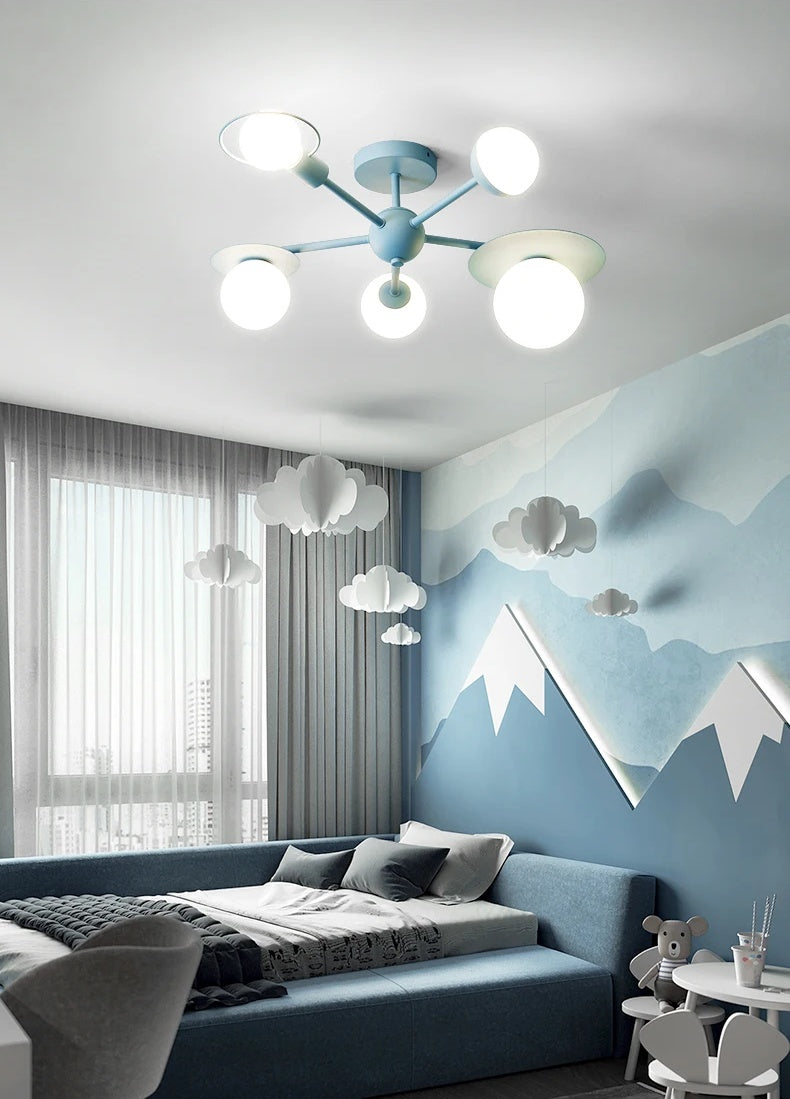 Modern Bedroom Milk Glass Ball Semi Flush Chandelier for Kids