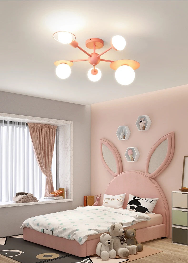 Modern Bedroom Milk Glass Ball Semi Flush Chandelier for Kids