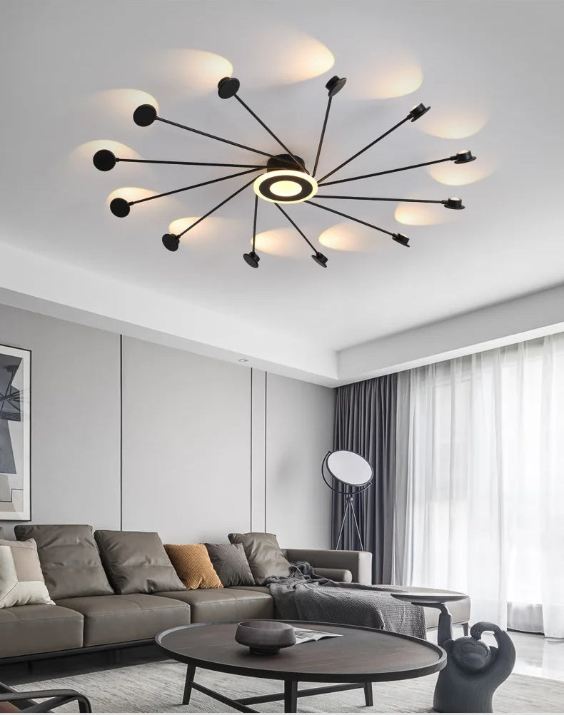 Modern Black Flush Mount LED Chandelier for Living Room