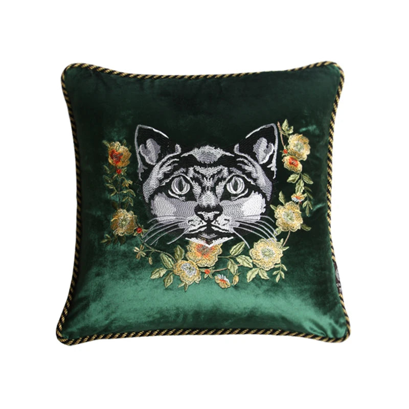 Pink Cat Embroidery Ruffled Throw Pillow Case