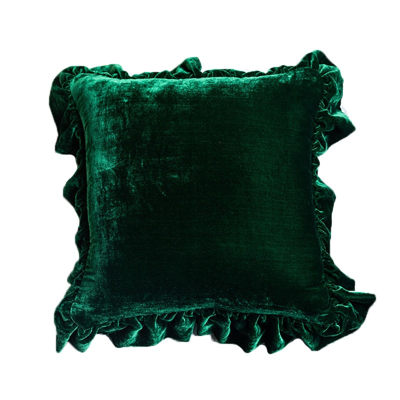 Funda de almohada con volantes retro de color verde esmeralda