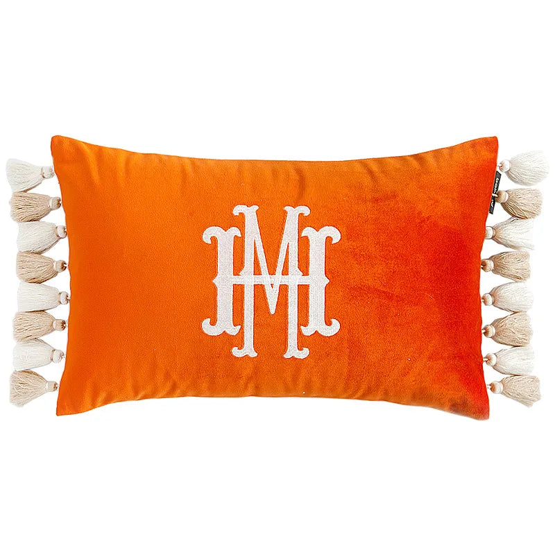 Letters Chenille Embroidery Throw Pillow Case with Tassel