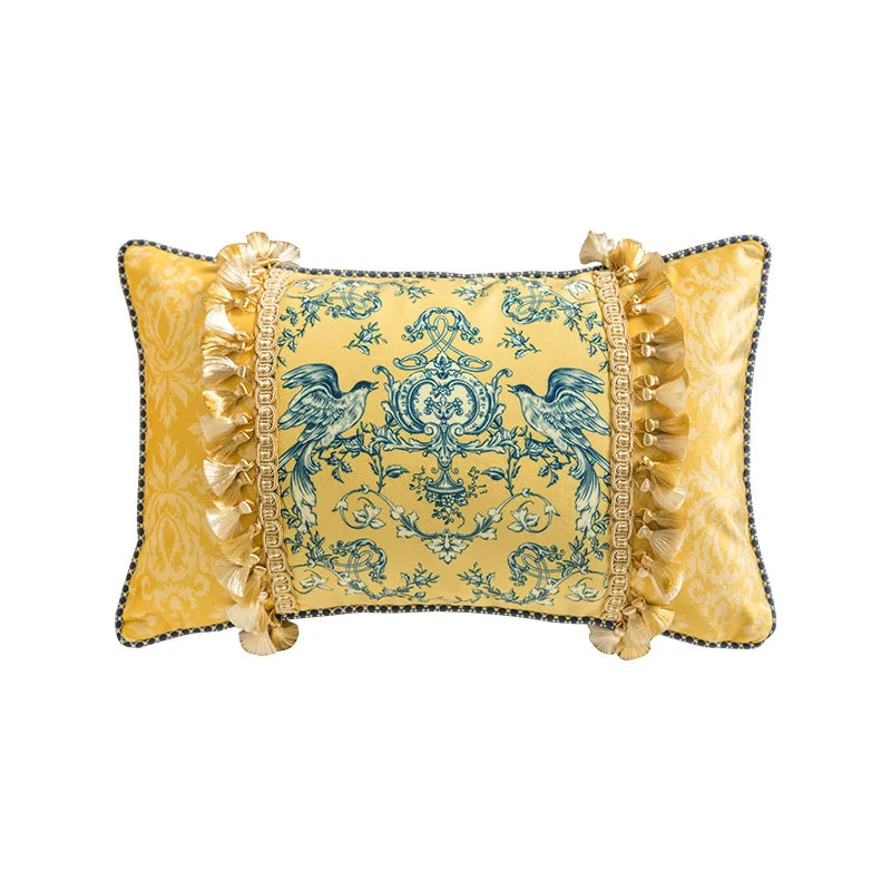 Bird and Floral Ruffled Throw Pillow Case