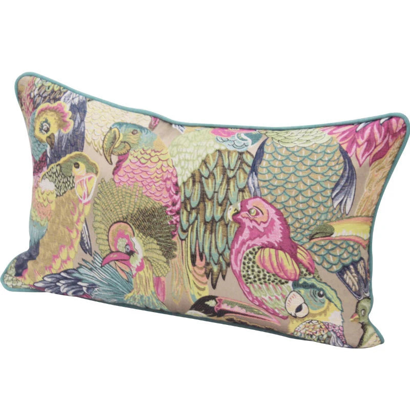 American Neoclassical  Parrot Embroidery Lumbar Pillow Case 30x50cm