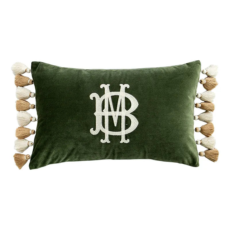 Letters Chenille Embroidery Throw Pillow Case with Tassel