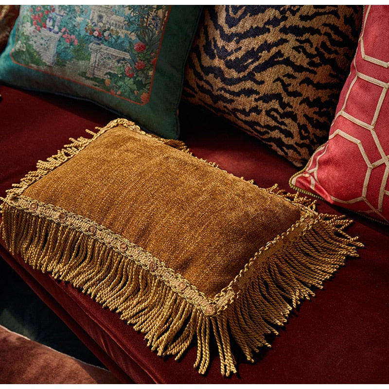 Retro Luxury Lumbar Pillow Case Fringed