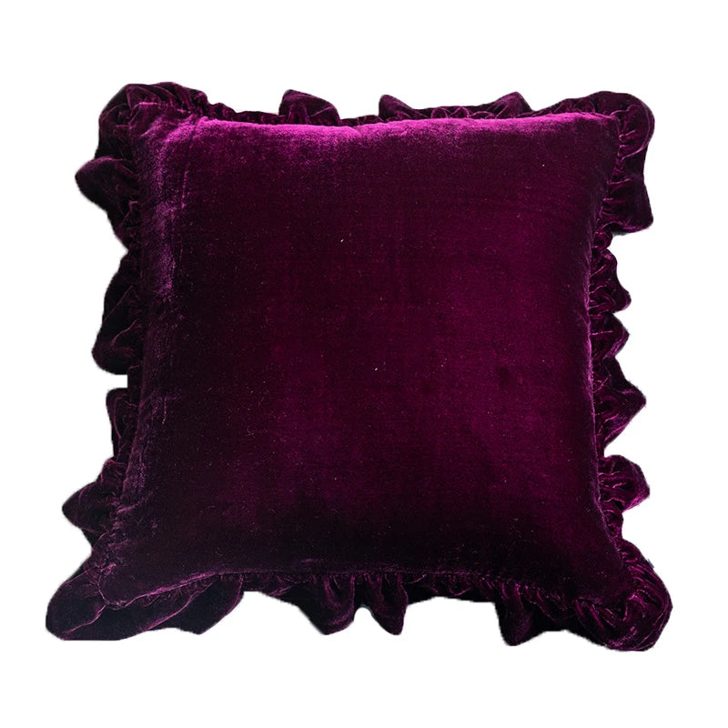 Antique Purple Velvet Ruffled Throw Pillow Case