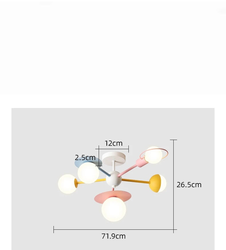 Moderner Schlafzimmer-Kronleuchter mit Milchglaskugeln und halbbündigem Kronleuchter für Kinder