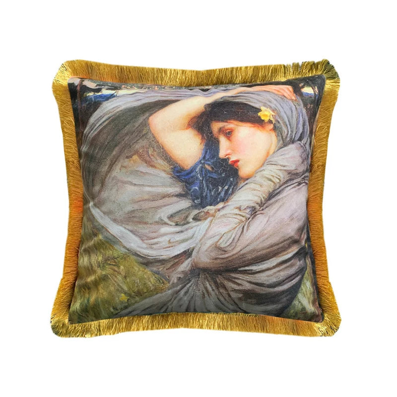 Vintage Girls Oil Painting Throw Pillow Case with Tassels