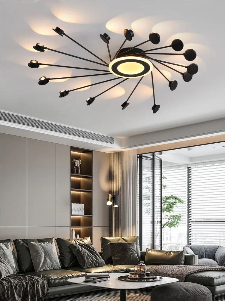 Modern Black Flush Mount LED Chandelier for Living Room