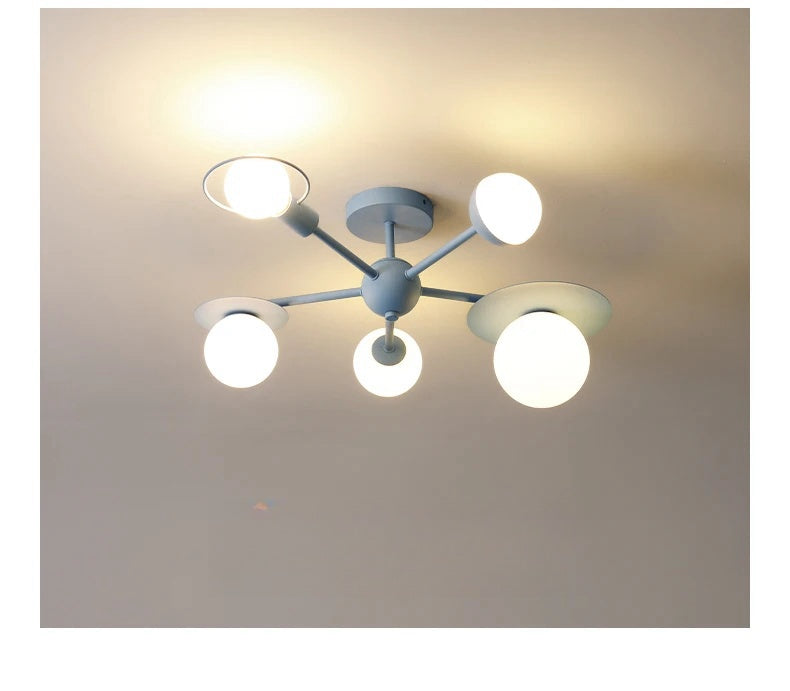 Modern Bedroom Milk Glass Ball Semi Flush Chandelier for Kids