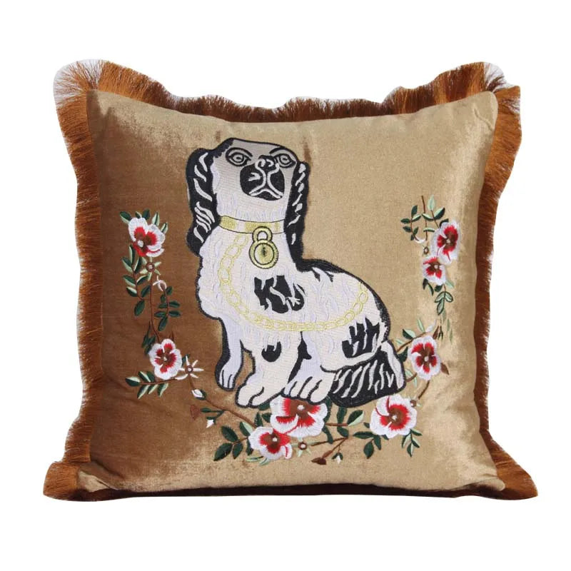 Pink Cat Embroidery Ruffled Throw Pillow Case