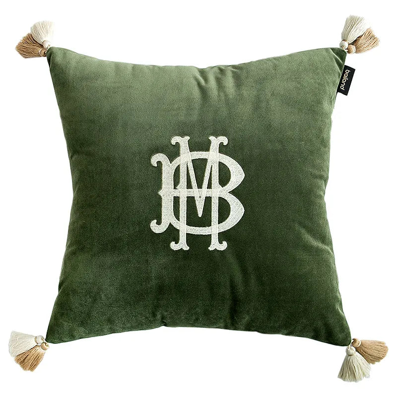 Letters Chenille Embroidery Throw Pillow Case with Tassel