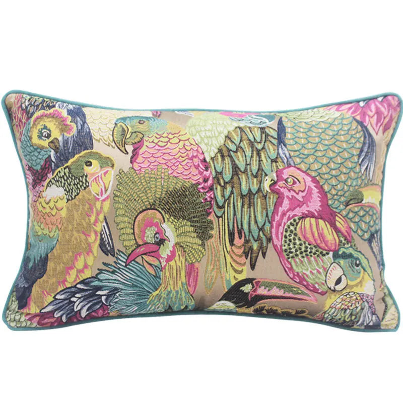 American Neoclassical  Parrot Embroidery Lumbar Pillow Case 30x50cm