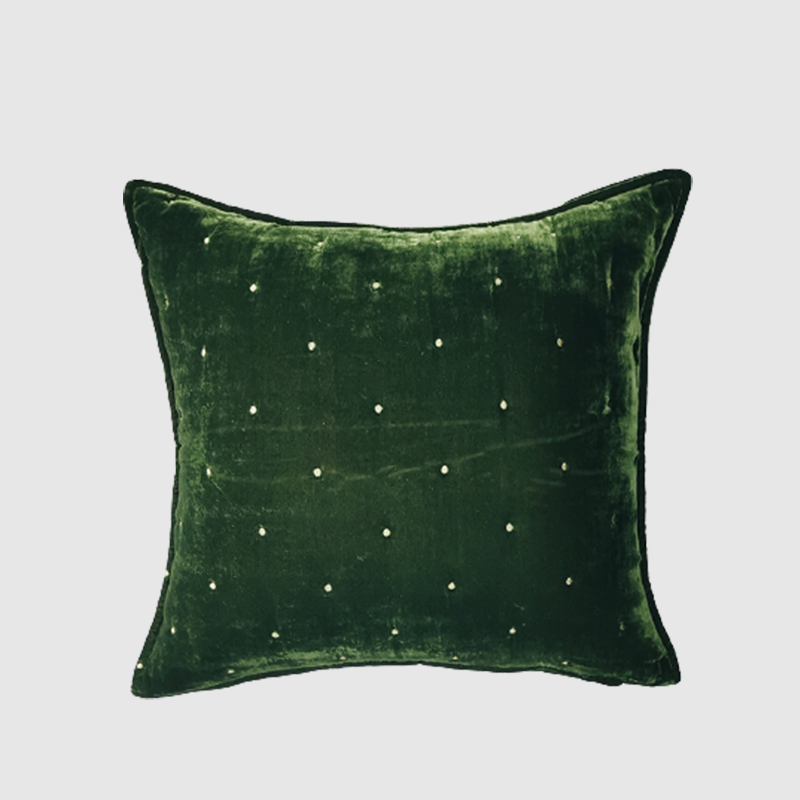 Funda de almohada de terciopelo retro color caramelo verde oscuro