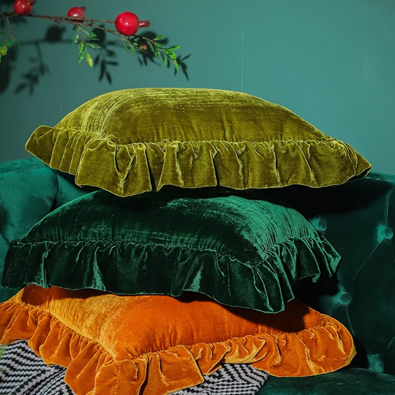 Funda de almohada con volantes retro de color verde esmeralda