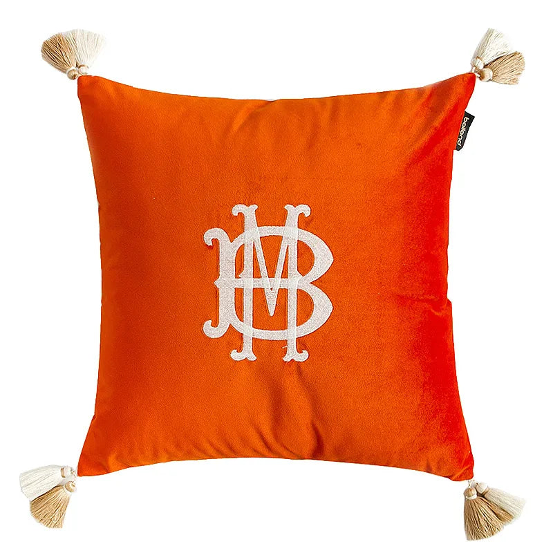 Letters Chenille Embroidery Throw Pillow Case with Tassel