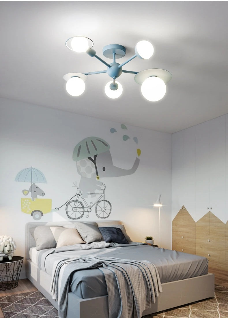 Modern Bedroom Milk Glass Ball Semi Flush Chandelier for Kids