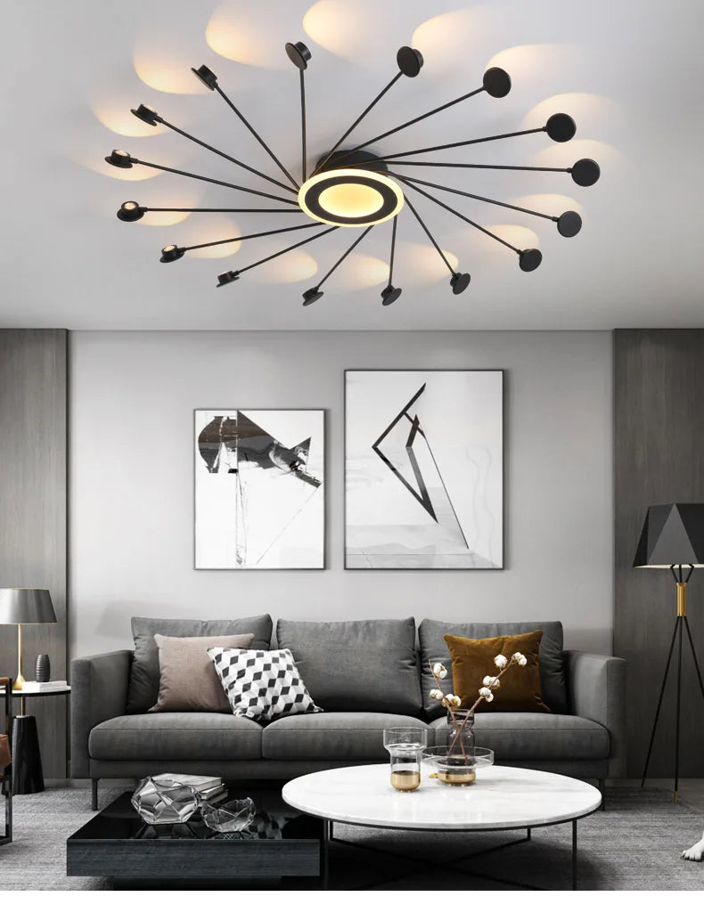 Modern Black Flush Mount LED Chandelier for Living Room