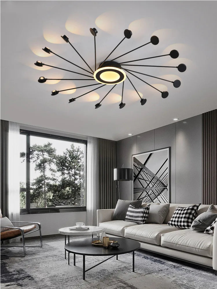 Modern Black Flush Mount LED Chandelier for Living Room