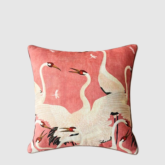 Retro Dancing Crane Pillow Case 45x45cm