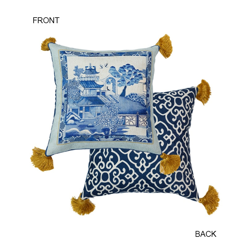 Blue Chinoiserie Victorian Throw Pillow Case 45X45cm