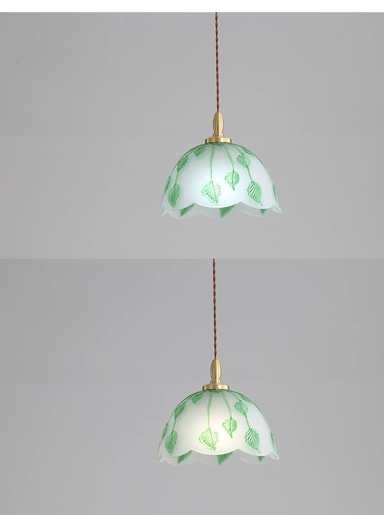 Copper Glass Pendant Light with Leaf Vine