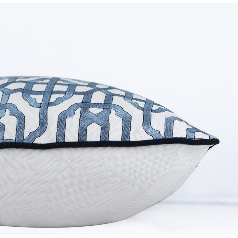 Indigo Blue and White Flat Outline Moroccan Pattern Pillow Case 50x50cm