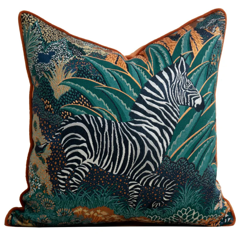 Medieval Jungle Giraffe and Zebra Embroidery Pillow Case