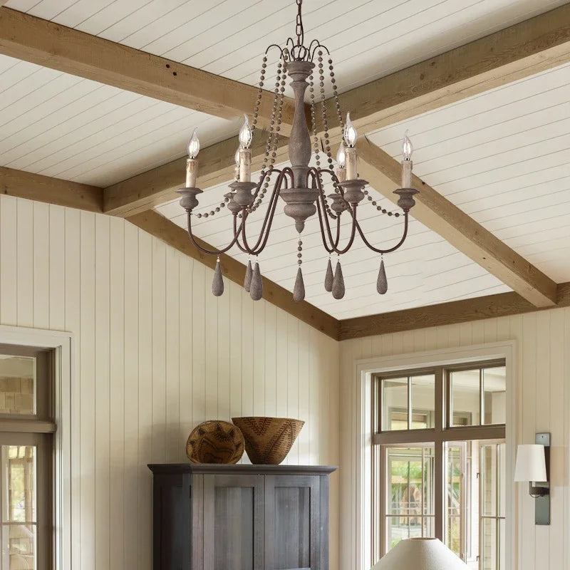 American Rustic Farmhouse Wood Beads Chandelier