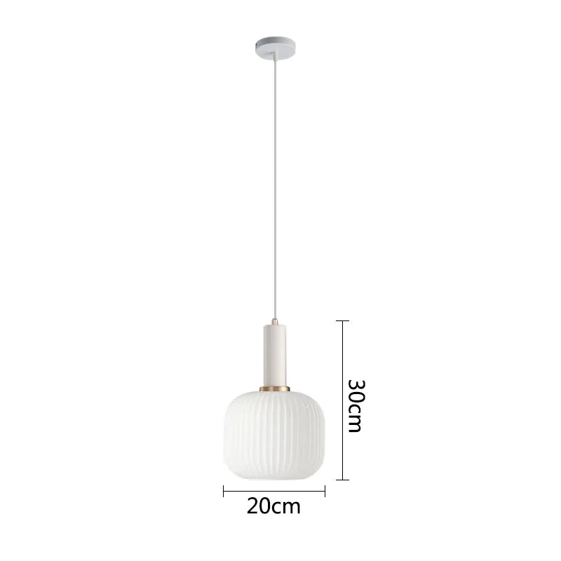 Modern Fluted Milk Glass Pendant Light, Frosted White