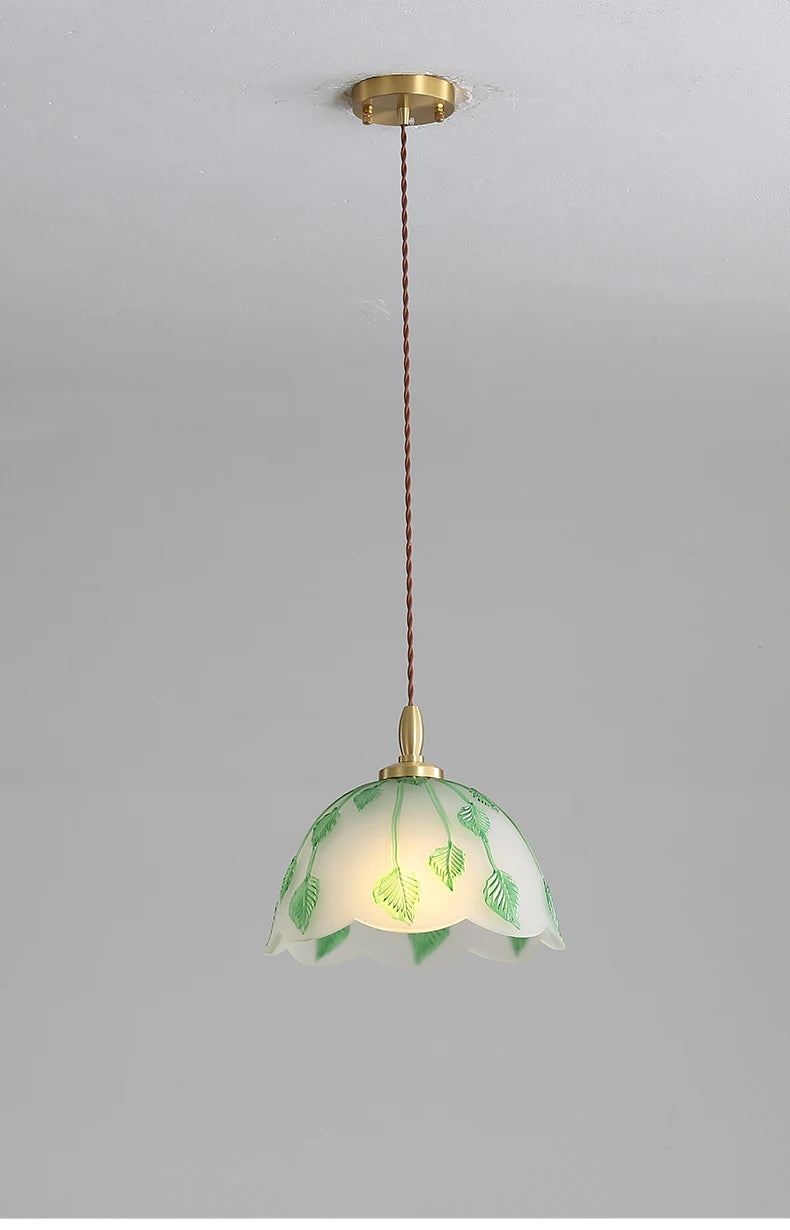 Copper Glass Pendant Light with Leaf Vine