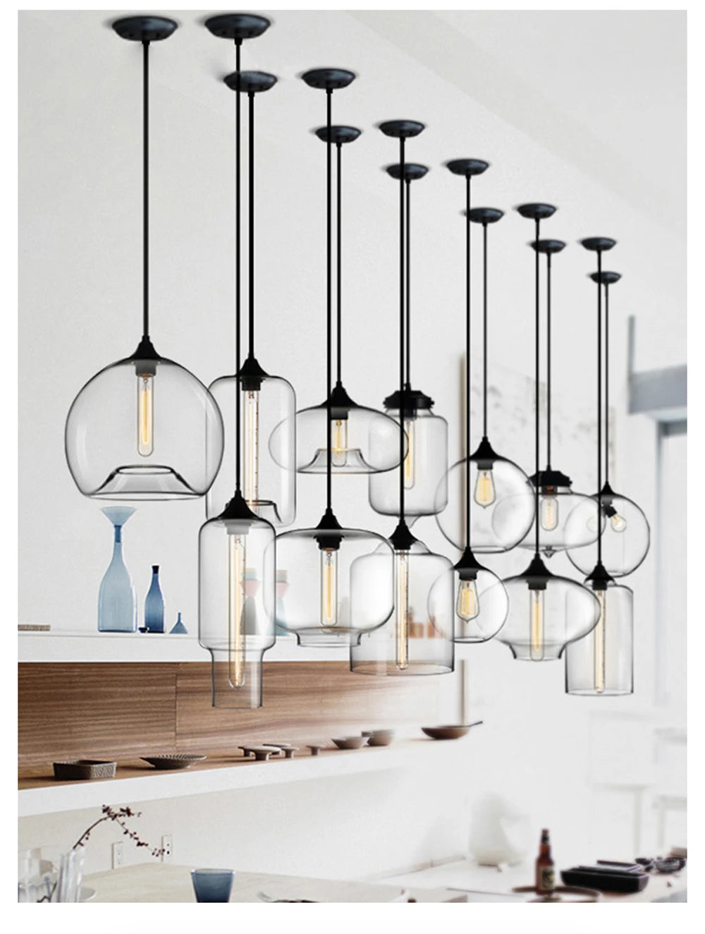 Nordic Simple Clear Glass Pendant Lights, Black